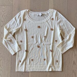 LOFT Ivory Sweater with Bronze Embellishments